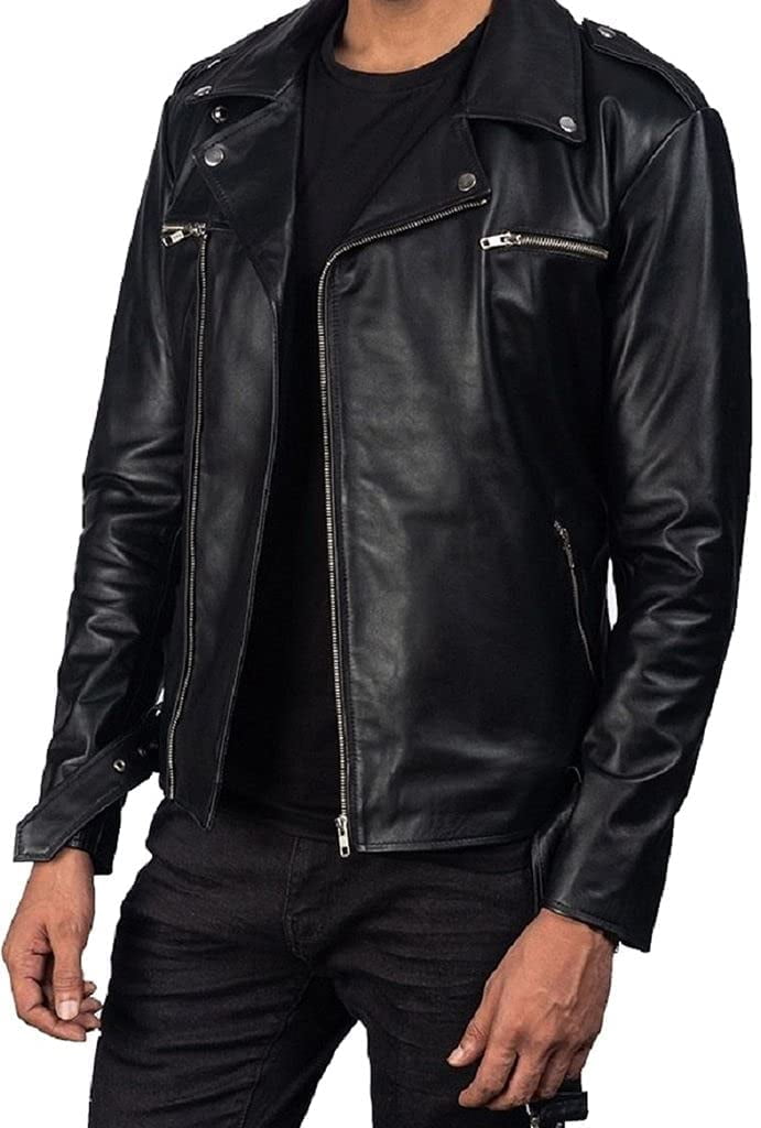 SouthBeachLeather Mens Black and White Motorcycle Biker Leather Jacket