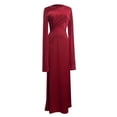 thumbnail image 4 of KHONTS Women's Solid Color Maxi Dresses Long Sleeve Pleated Evening Dress Elegant Belted Cocktail Dress Red XXL, 4 of 4