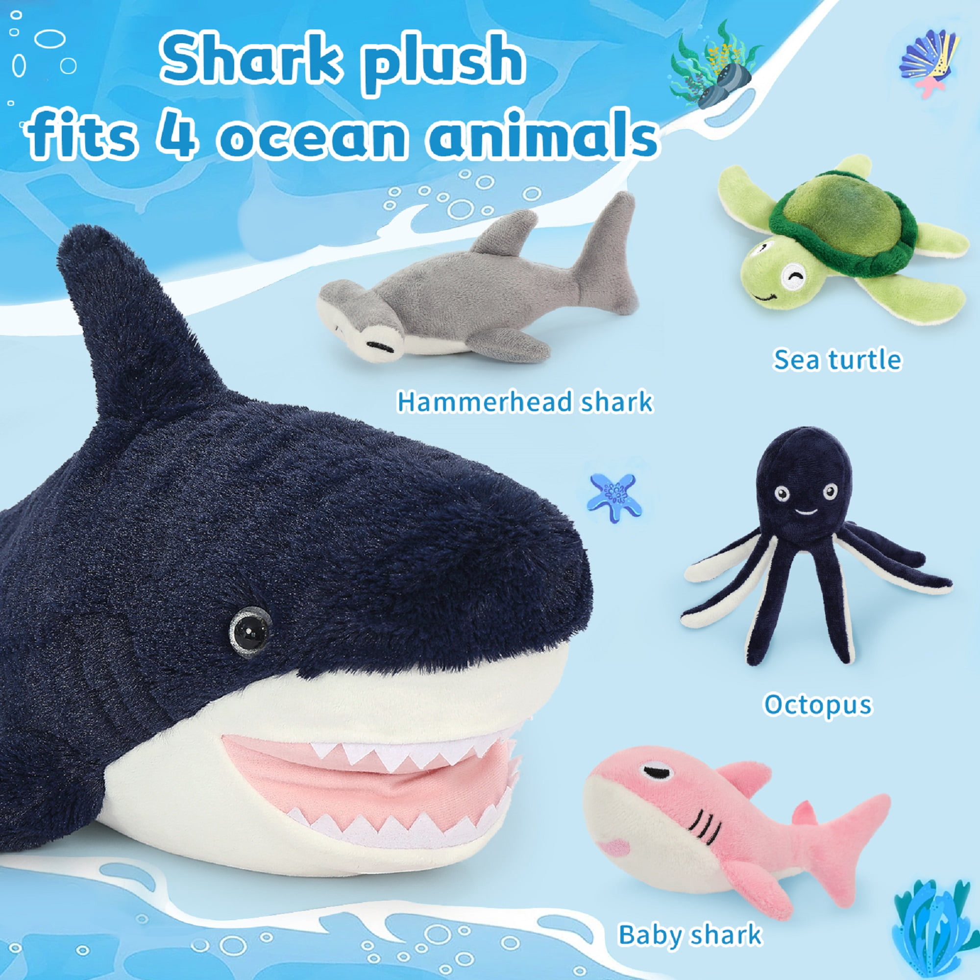 MaoGoLan 23.5" Giant Shark Plush with 4 Small Stuffed Sea Animals Plush Toy