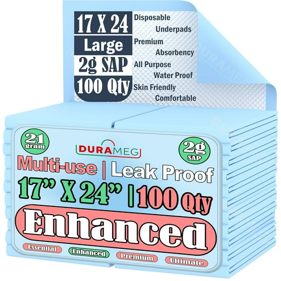 Chucks Pads 17x24 [100 Pack] – Disposable Blue Underpads with 2g SAP Fluff for Incontinence, Babies, Adults, Elderly & Pets – Leak-Proof, Absorbent Pee & Puppy Pads for Training