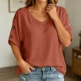 thumbnail image 2 of ZHOGXU Womens Summer T Shirt Short Sleeve V Neck Solid Color Comfortable Lightweight Breathable Tee Top For Casual Daily Wear,Brick Red,Xxl, 2 of 6