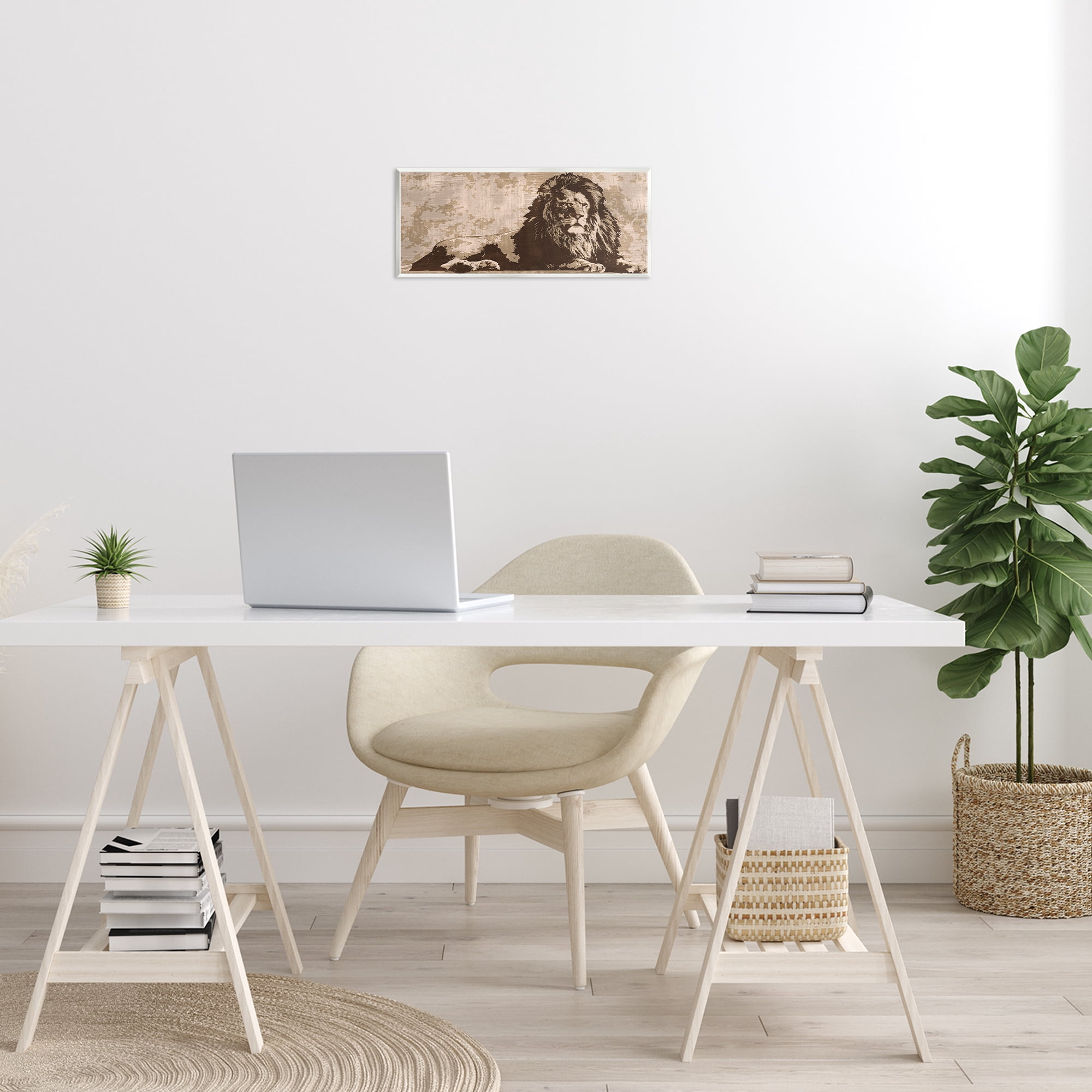 Stupell Industries Rustic Impression Lion Animals Painting Unframed Art Print Wall Art, 17 x 7
