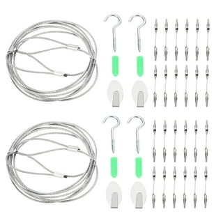 Uxcell 5.3 ft Steel Wall Hanging Photo Display Cable Wire with 12 Alligator Clips, 2 Pack Metal Silver Tone