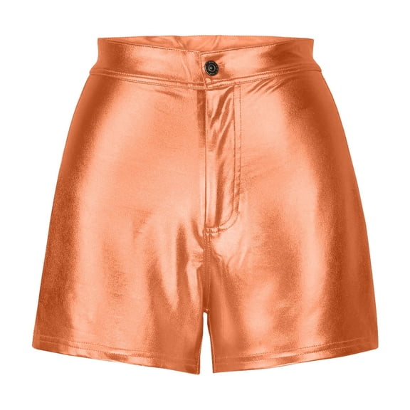 Byworldtasic Women's Metallic Faux Leather Slim Fit Shorts High Waist Shiny Sexy Rave Short Hot Pants