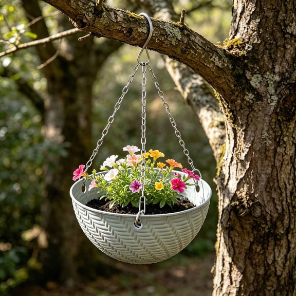 FEOLGEHLY Hanging Planters, Plastic Flower Plant Pots with Chains, Sturdy and Durable, Portable and Light Weight Self-Watering Plant Basket for Balcony Patio Garden Plant Indoor Outdoor, Green
