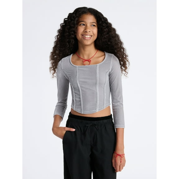 Weekend Academy Girls Velvet Corset Top with Long Sleeves, Sizes 4-18