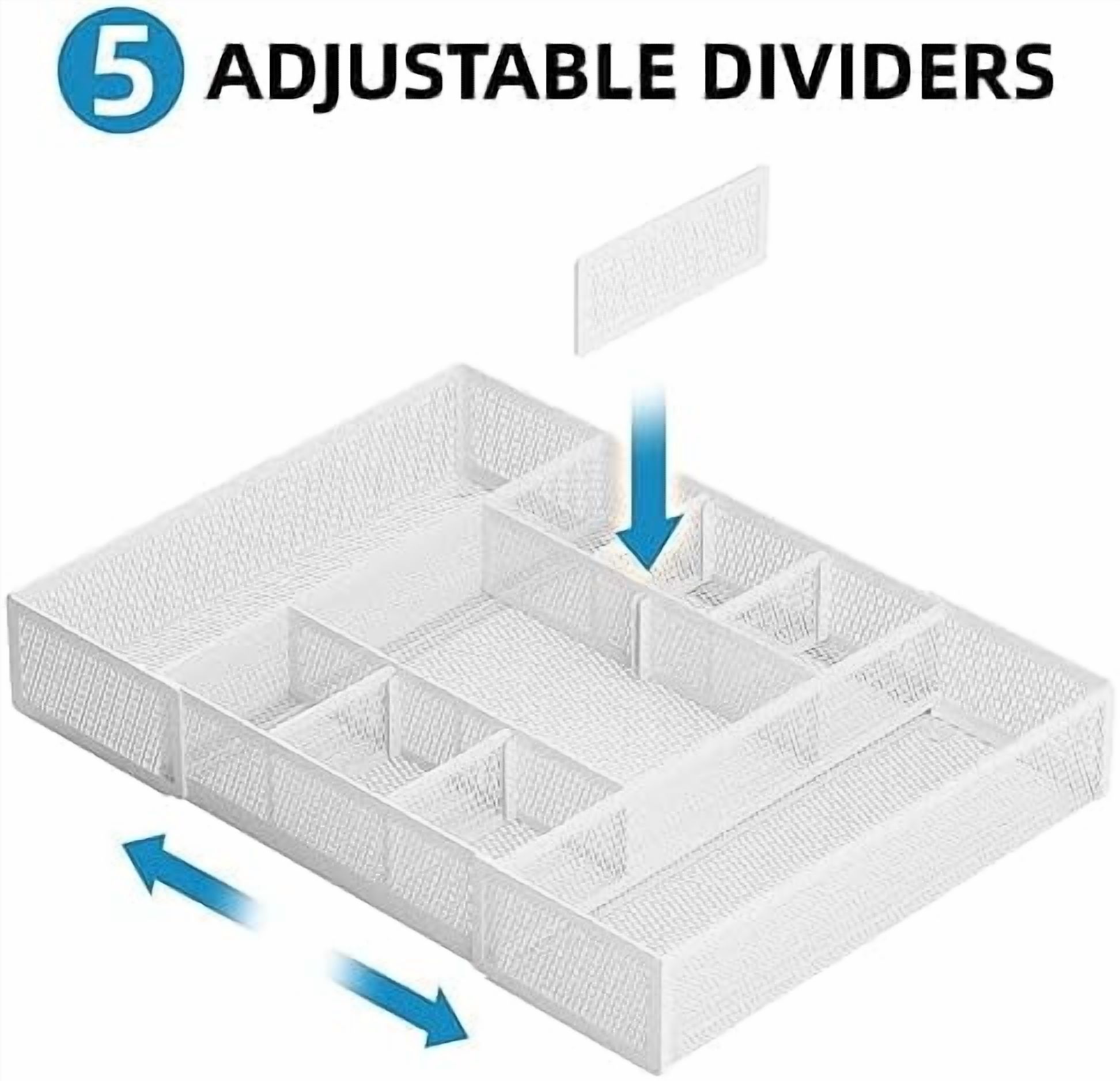 Expandable Desk Drawer Organizer, Mesh Drawer Organizer Tray with 10 Adjustable Compartments, Desk Organizers and Accessories for Office Supplies, Makeup & Vanity (Expandable White-2 pack)