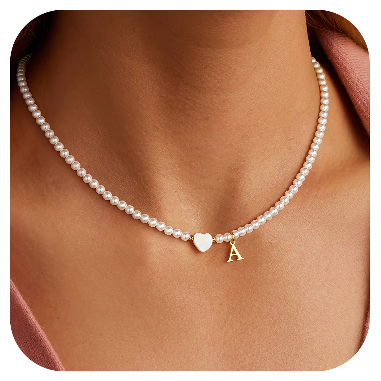 Turandoss Dainty 14K Gold Plated Heart Letter A Pendant Pearl Charm Initial Jewelry Bridesmaid Proposal Personalized Birthday Gifts for Little Girls Kids Trendy