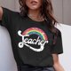 thumbnail image 3 of Camiseta de profesora de arcoíris, moda de verano, Harajuku, viento, letras de arcoíris, camiseta de manga corta de talla grande, Tops de tendencia para mujer, 3 of 5