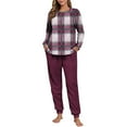 thumbnail image 4 of Mifsaly Fleece Lounge Sets for Women Plaid 2 Piece Winter Pjs Raglan Long Sleeve Crewneck Sleepwear Loose Cozy Nightwear Casual Pants with Pockets Sherpa Homewear Fit Home Going Out, 4 of 7