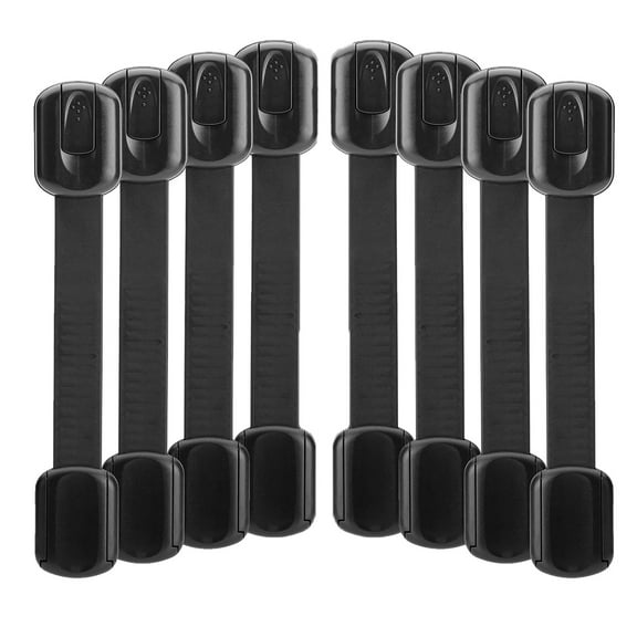 8 Pack Black Child Baby Safety Cabinet Locks - Adjustable Strap Baby Proof Latches with No Trapped Fingers for Cupboard Drawers Closet Toilet Seat Oven and Fridge