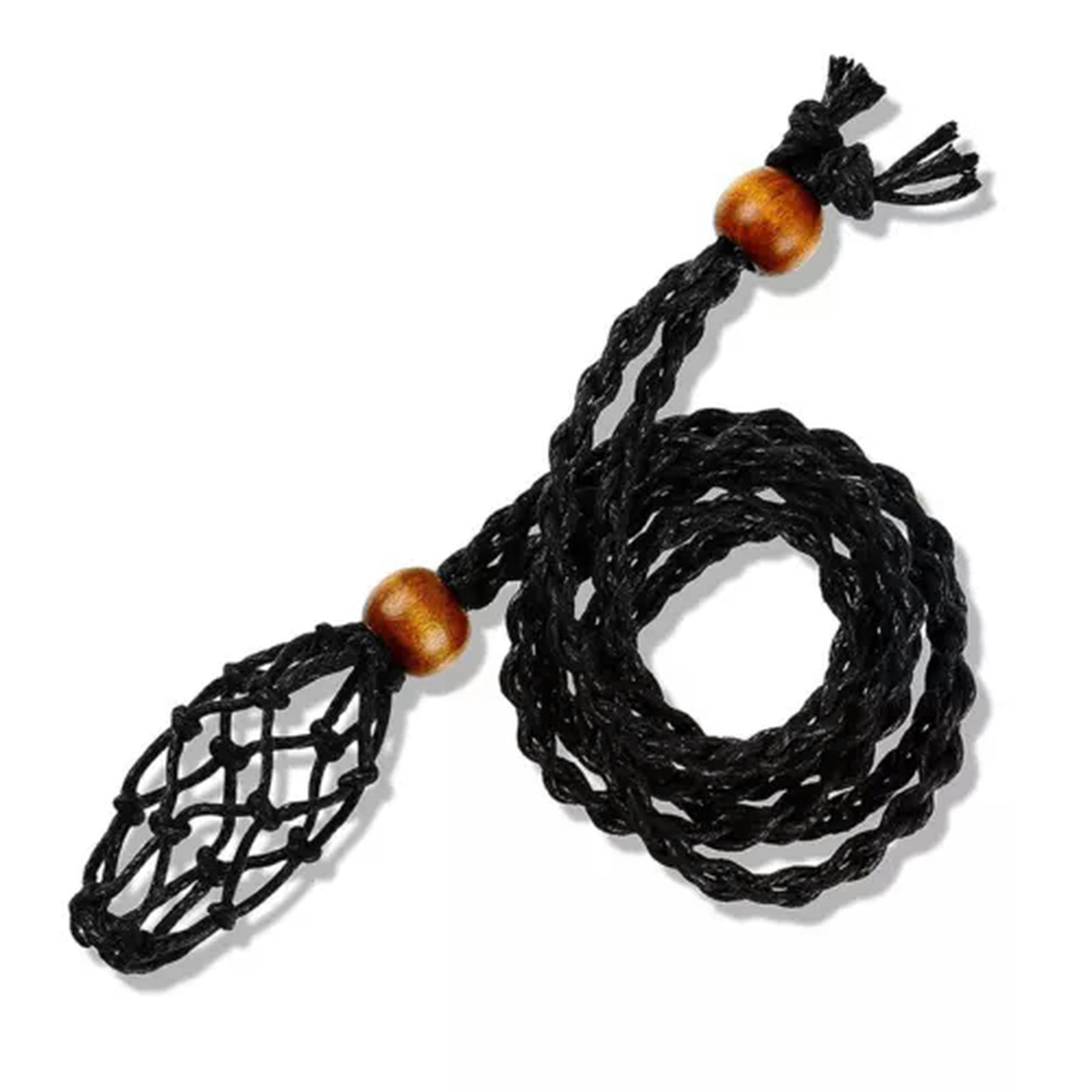 HOOUN Empty Stone Holder Necklace Crystal Quartz Gemstone Cage Cord Rope Pendant DIY-Black