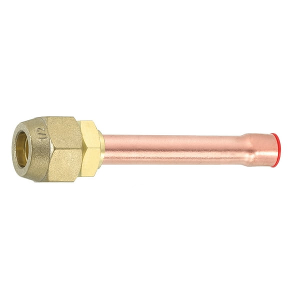 Brass Pipe Fitting, 1/2"SAE x 3/8" OD Flare Adapter with Copper Tube