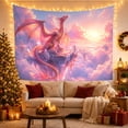 thumbnail image 3 of Pink Dragon on Floating Islands with Golden Sunbeams, Dreamy Fantasy for Anime Fans, Ethereal Wall Art Decor, Birthday Gift, Tapestry Wall Hanging for Bedroom and Dorm, 3 of 7