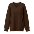 thumbnail image 4 of Women's V Neck Side Pocket Sweatshirt, Loose Fit Plush Thermal Lightweight Pullover Top with Soft Breathable Fabric for All Season, Casual Daily Comfort, Street Fashion and Holiday Outfits Coffee M, 4 of 4