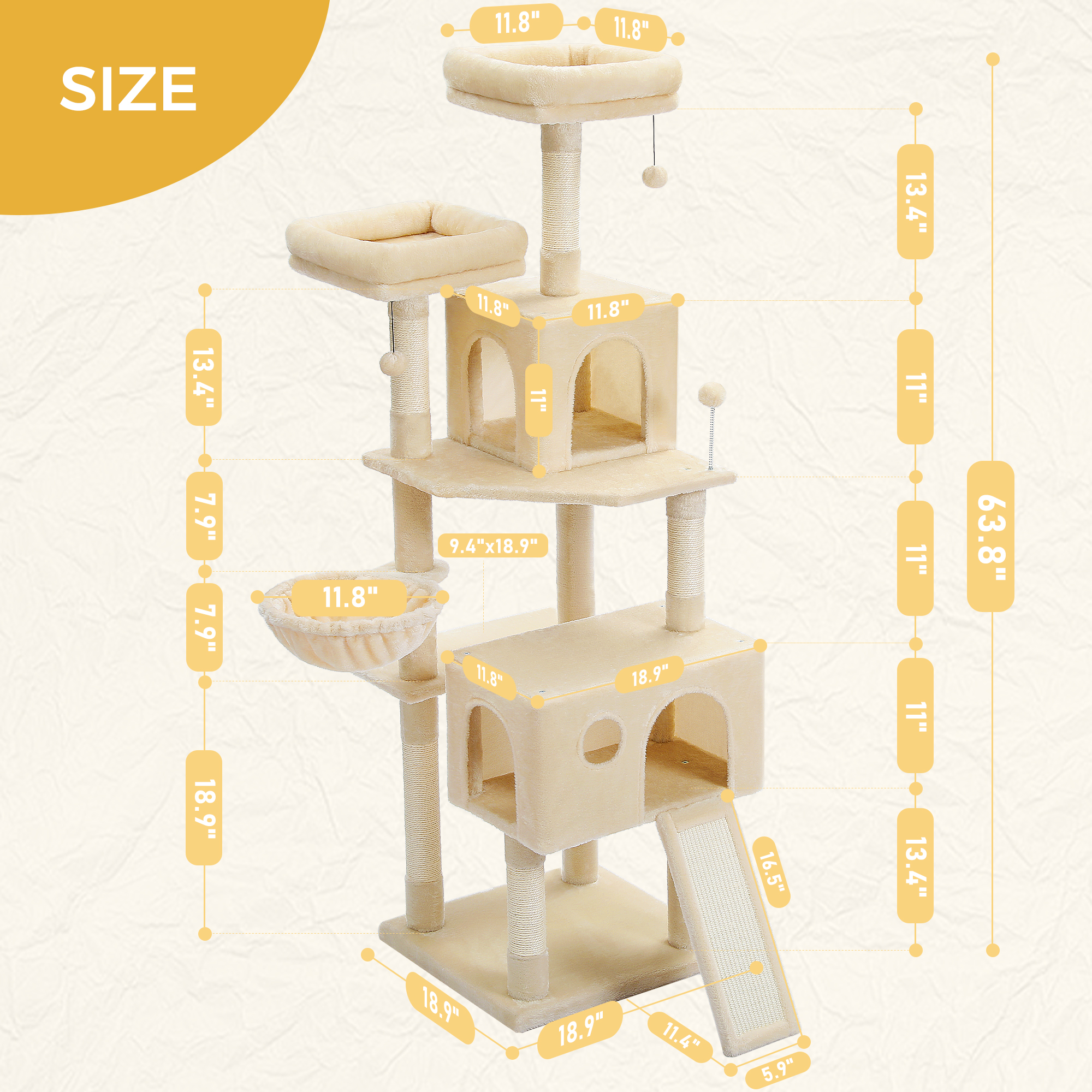Pawz Road 64-Inch Cat Tree Tower, Beige photo 2