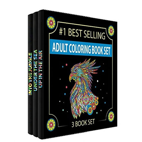 Adult Coloring Books Set.Three Books! Designs from The Sky, Land & Sea. Coloring Books for Adults Relaxation