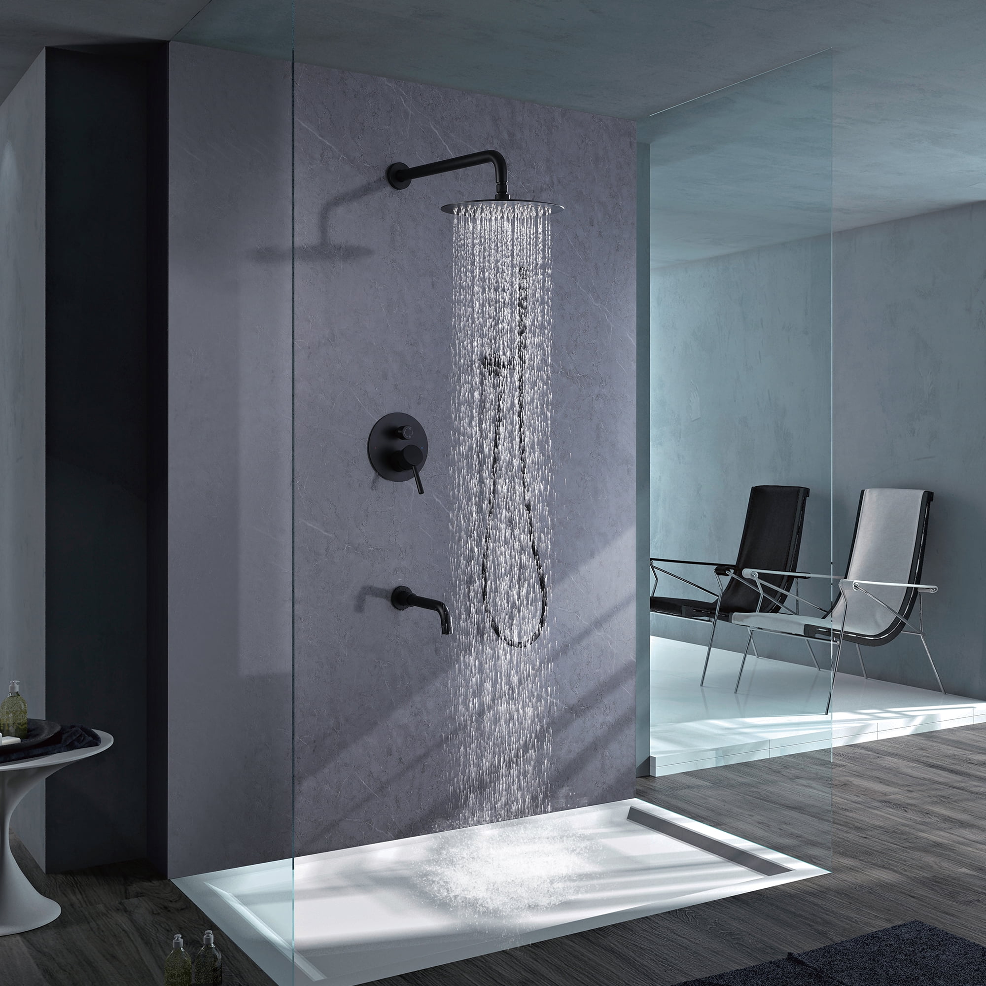 Three Functions Complete Shower System, Shower Faucet Set with Bathroom Bathtub Faucet with Rough-in Valve