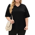 thumbnail image 4 of Short Sleeve Women's Plus Size Solid Color V-neck Casual Loose T-shirt Tops, 4 of 5