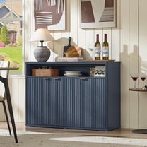 Farmhouse 55.1"W Kitchen Buffet Cabinet with Storage Door & Adjustable Shelves, Fluted Door Wood Sideboard LELELINKY Coffee Bar with for Dining Room, Navy