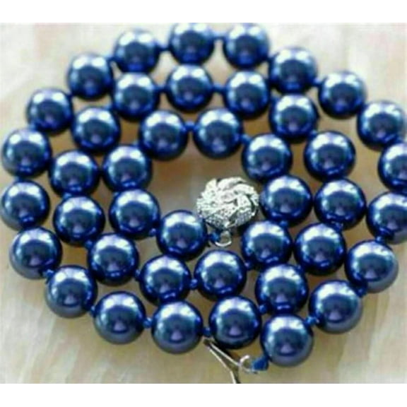 GKNET Beautiful 10mm Dark Blue South Sea Shell Pearl Round Beads Necklace 18''AAA