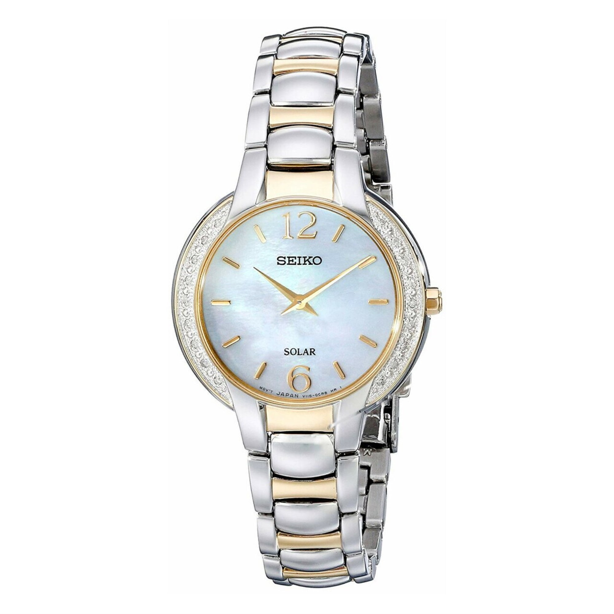Seiko Women's Solar Stainless Steel Case and Bracelet Pearl Dial Two-tone  Watch - SUP254 