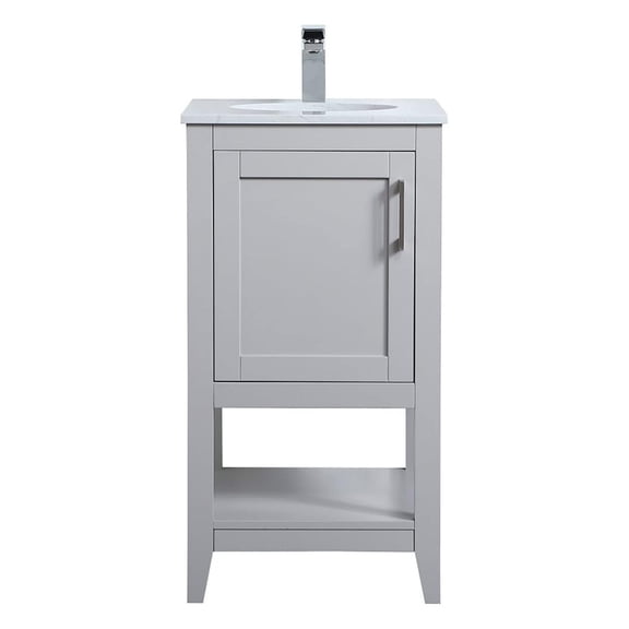18 Inch Bathroom Vanity Grey - Single Sink Vanity Set with Marble Countertop & Hardware