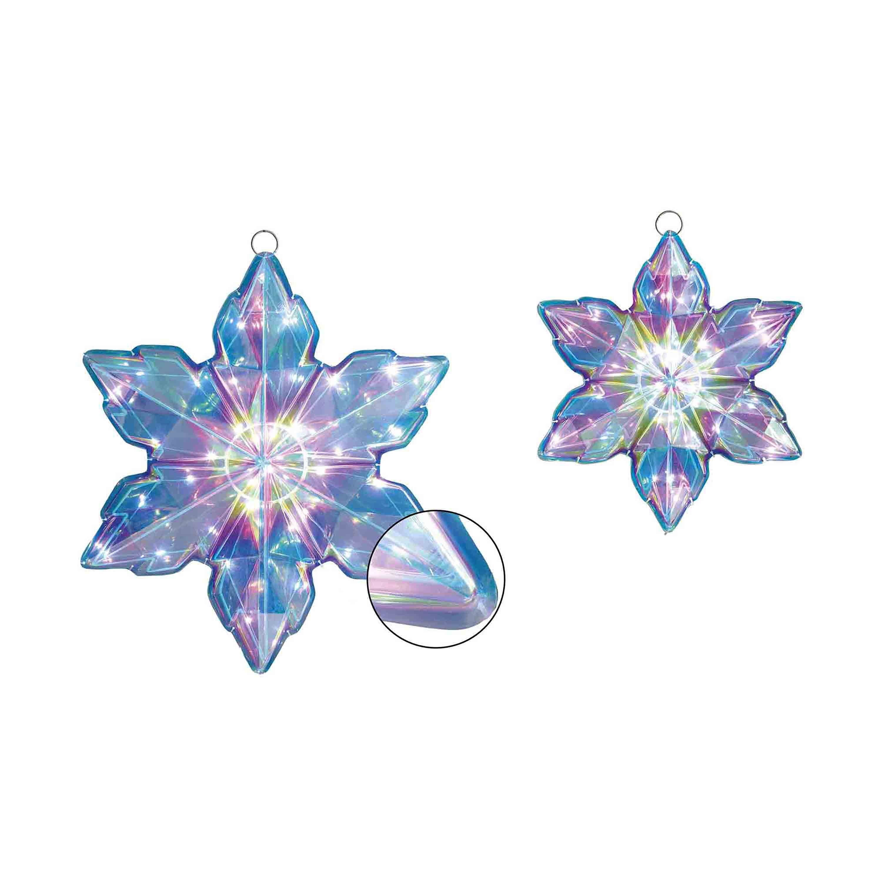 Indoor/Outdoor LED Prismatic Snowflakes Christmas Decoration with 70 LED Lights, Cool White, Set of 2, by Holiday Time
