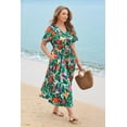 thumbnail image 5 of CASSIE LIZ Plus Size Womens Dresses 2X V Neck Floral Print Short Sleeve Green Maxi Dress Summer Spring Derss with Pocket Party Wedding Guest Dress 2XL 18W 20W, 5 of 7
