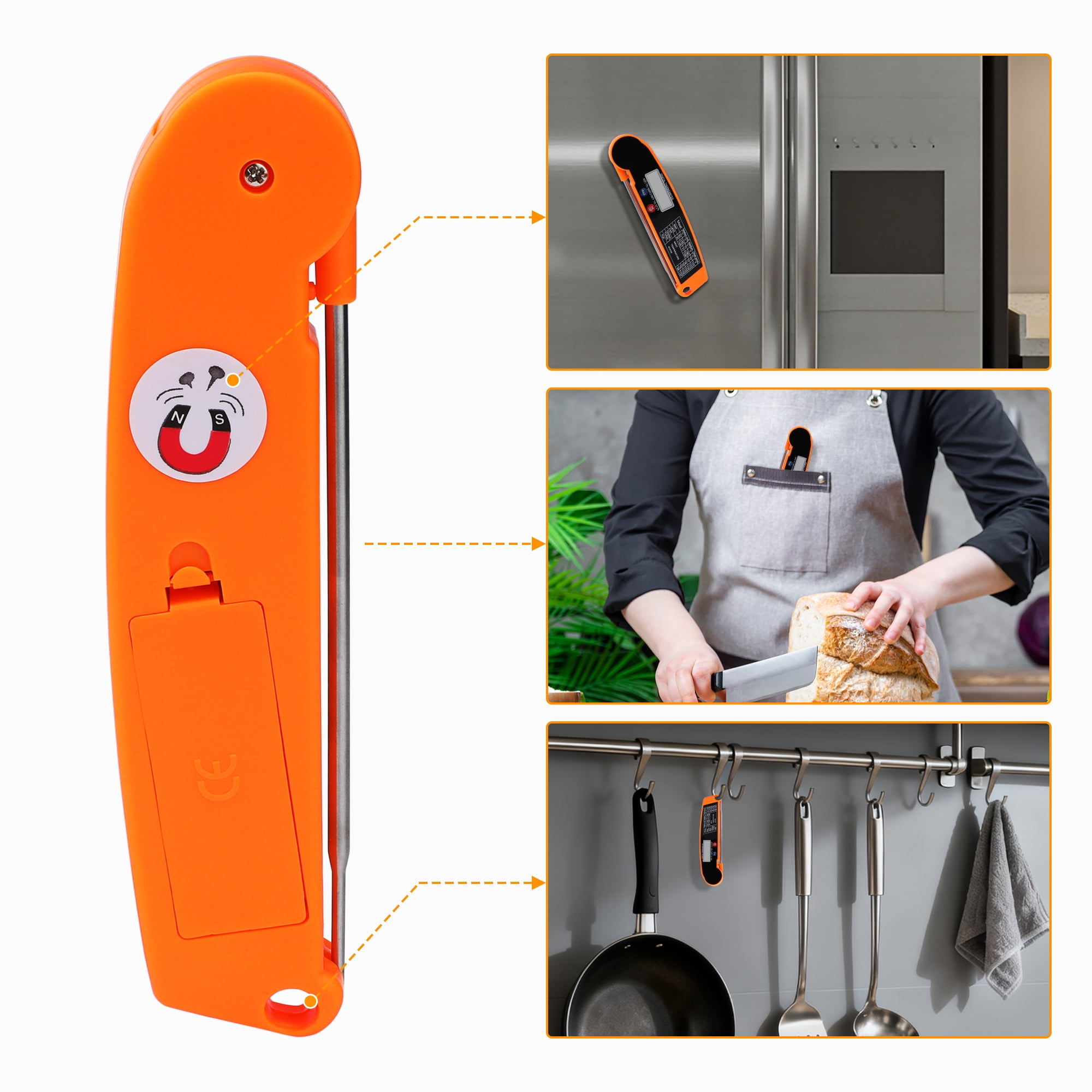 Unique Bargains Strong Plastic Digital Meat Thermometer Orange 10.4x1.6x0.6 in
