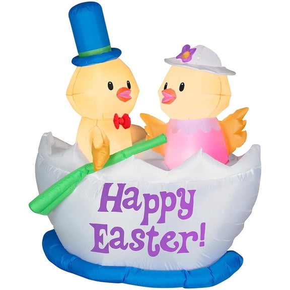 5' Gemmy Airblown Inflatable Easter Chicks in Easter Egg Boat Scene Yard Decoration Blow Up 44077