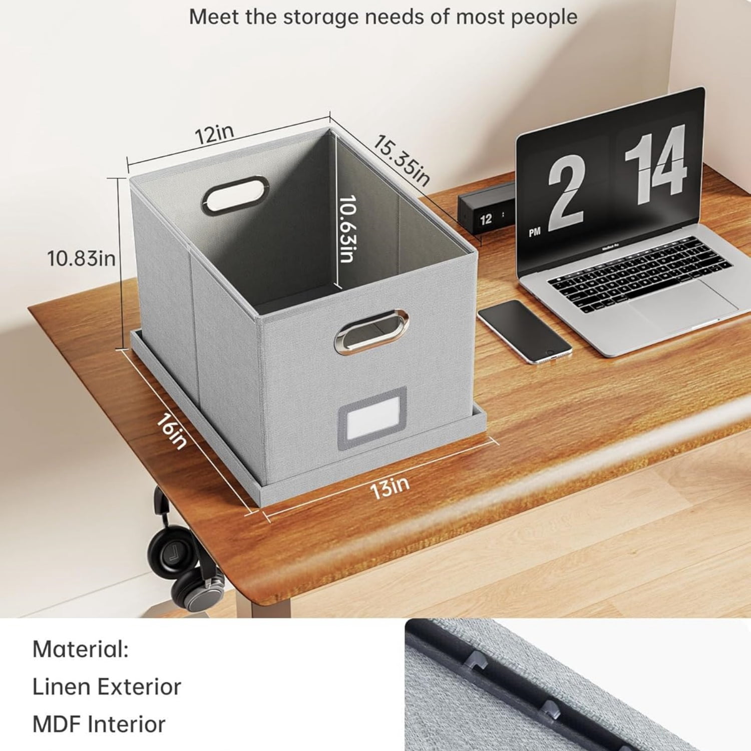 2 Pack File Storage Organizer, Filing Box, Portable File Box with Lid, Fit for Letter/Legal File Folder Storage, Document Organizer, Gray