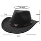 thumbnail image 3 of Sombrero de vaquero de paja ajustable, sombrero de sol de ala ancha con correa de barbilla, decoración de banda de cabeza de toro para viajes/playa, talla única para cosplay/festividades, 3 of 6