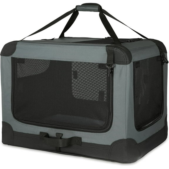 Basics 2-Door Portable Soft-Sided Folding Soft Dog Travel Crate Kennel, Medium (M 30" x 21" x 21"), Tan