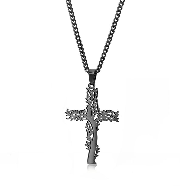 Zhuge Collar con colgante de árbol de la vida para hombres y mujeres, collar con cruz de árbol de la vida para hombres y mujeres, colgante de acero de titanio personalizado (negro)
