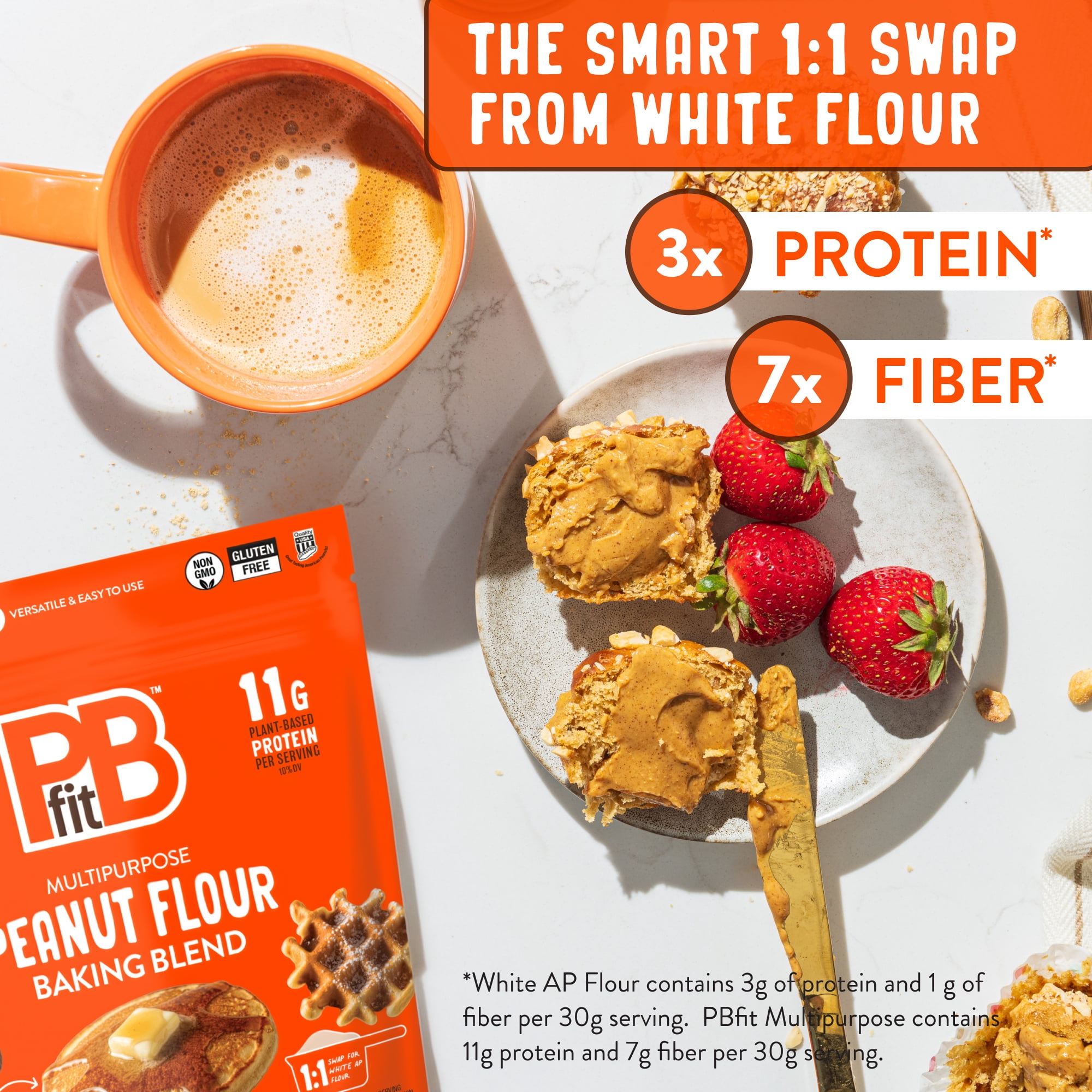 (2 pack) PBfit Peanut Flour Baking Blend, Gluten-Free & Non-GMO, 11g Protein 10% DV, 24 oz Bag