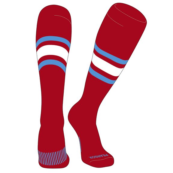 PEAR SOX Striped OTC Baseball, Softball, Football Socks (B) Red, Sky Blue, White (XS)