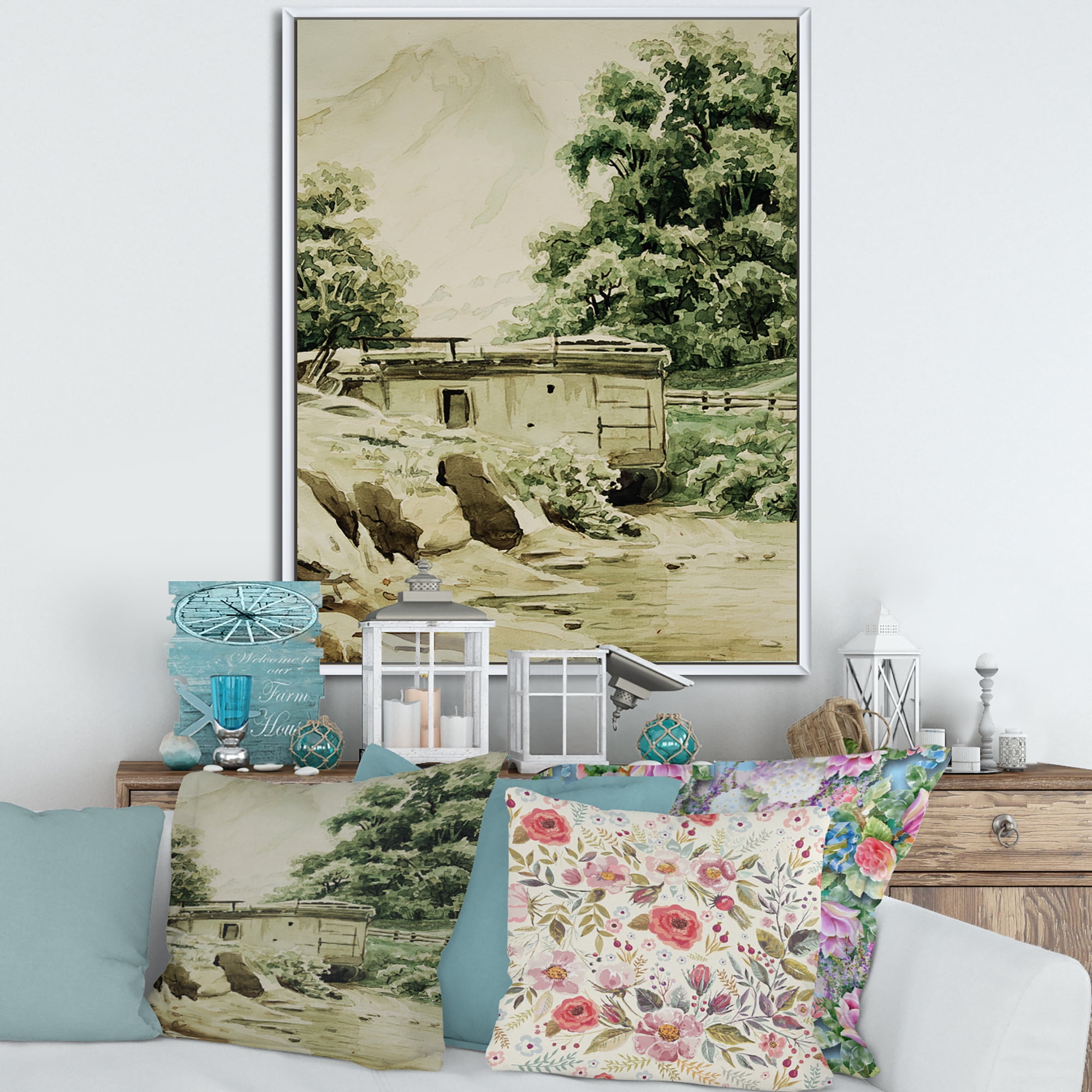 Designart 'Cabin In The Green Mountains' Cabin & Lodge Framed Canvas Wall Art Print