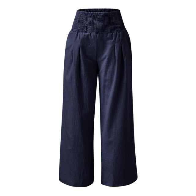 Business Casual Pants for Women Plaid sexy sólido Cintura alta Pierna de mujer Pantalones casuales sueltos de mujer (Navy, M)