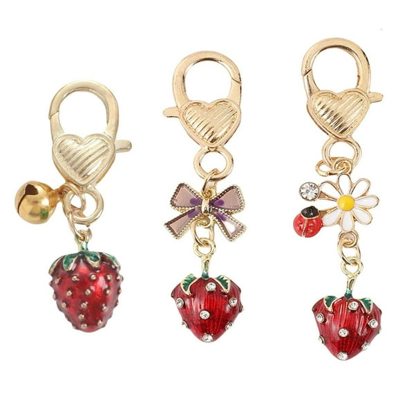 lanema Pack Of 3 Fun Strawberry Keyring Charm Lightweight Key Holder 3D Fruit Keychain