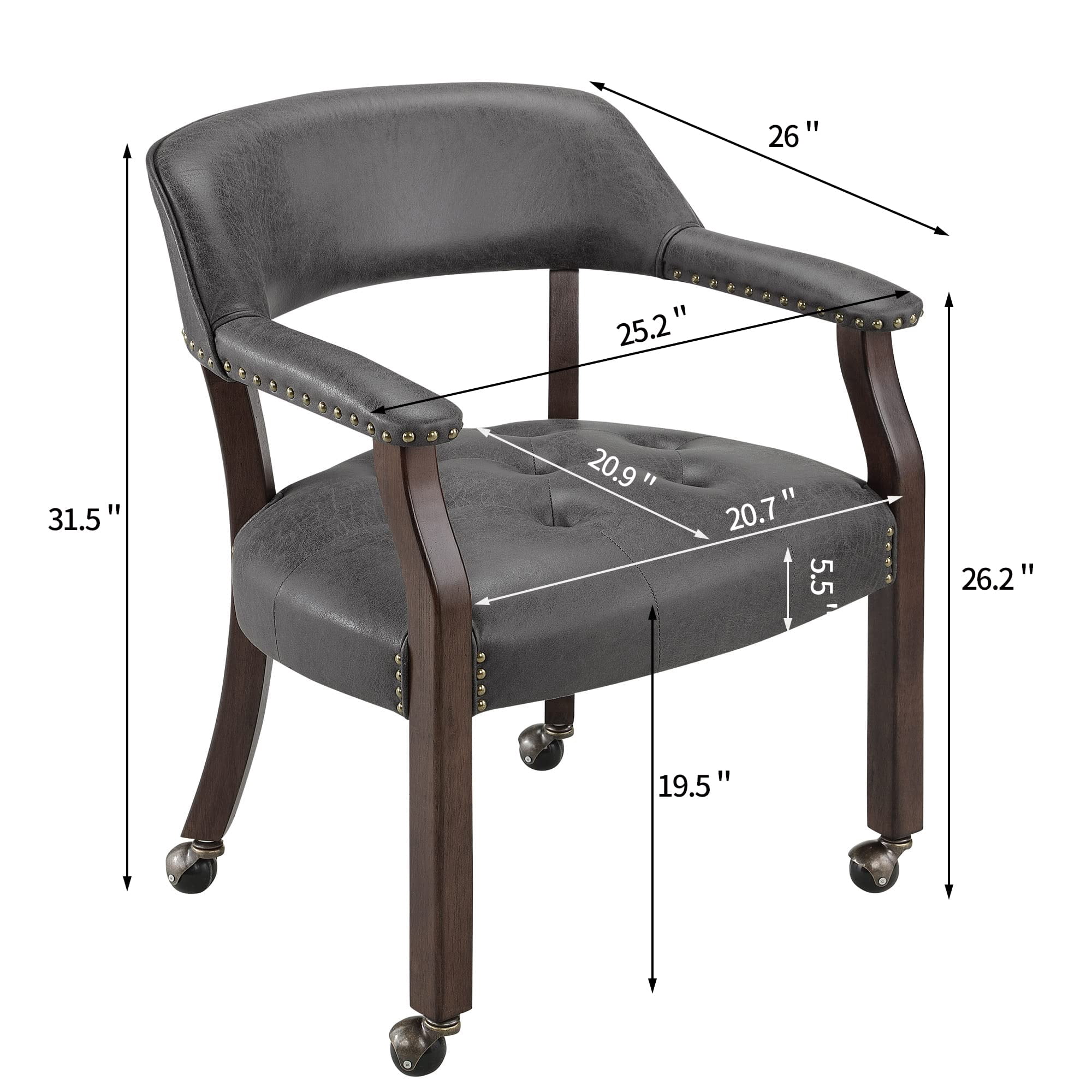 JESONVID Dining Chair with Casters, Captain's Chairs with Rollers Dinette Sets Poker Chairs with Wheels Kitchen Table Rolling Chairs High Back Chair On Caster(Grey 1533GY)