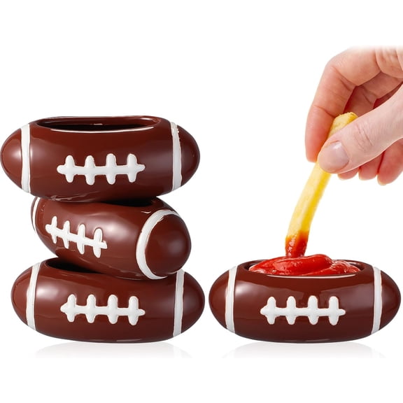 4 Pcs Football Dipping Sauce Bowl Football Party Ceramic Condiment Server Chip and Dip Bowls Serving Dishes for Birthday, Tailgate Party Decorations