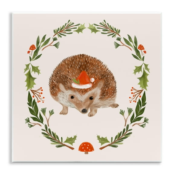 Stupell Industries Holiday Hedgehog Wreaf Holiday Painting Unframed Art Prints Wall Art, 12 x 12