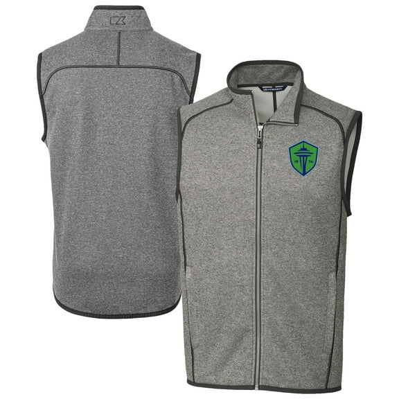 Men's-Cutter & Buck  Heather Gray Seattle Sounders FC Big & Tall Mainsail Sweater-Knit Full-Zip Vest