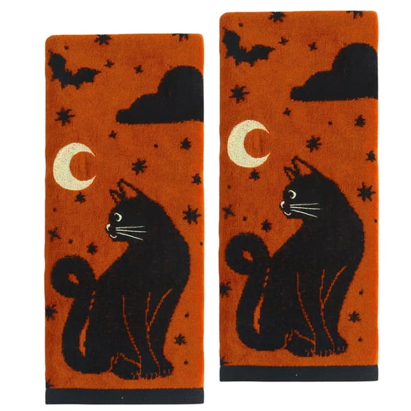 SeasonsEasy 16 x 25 Inch Cotton Halloween Cat Bath Hand Towels Set of 2 Orange