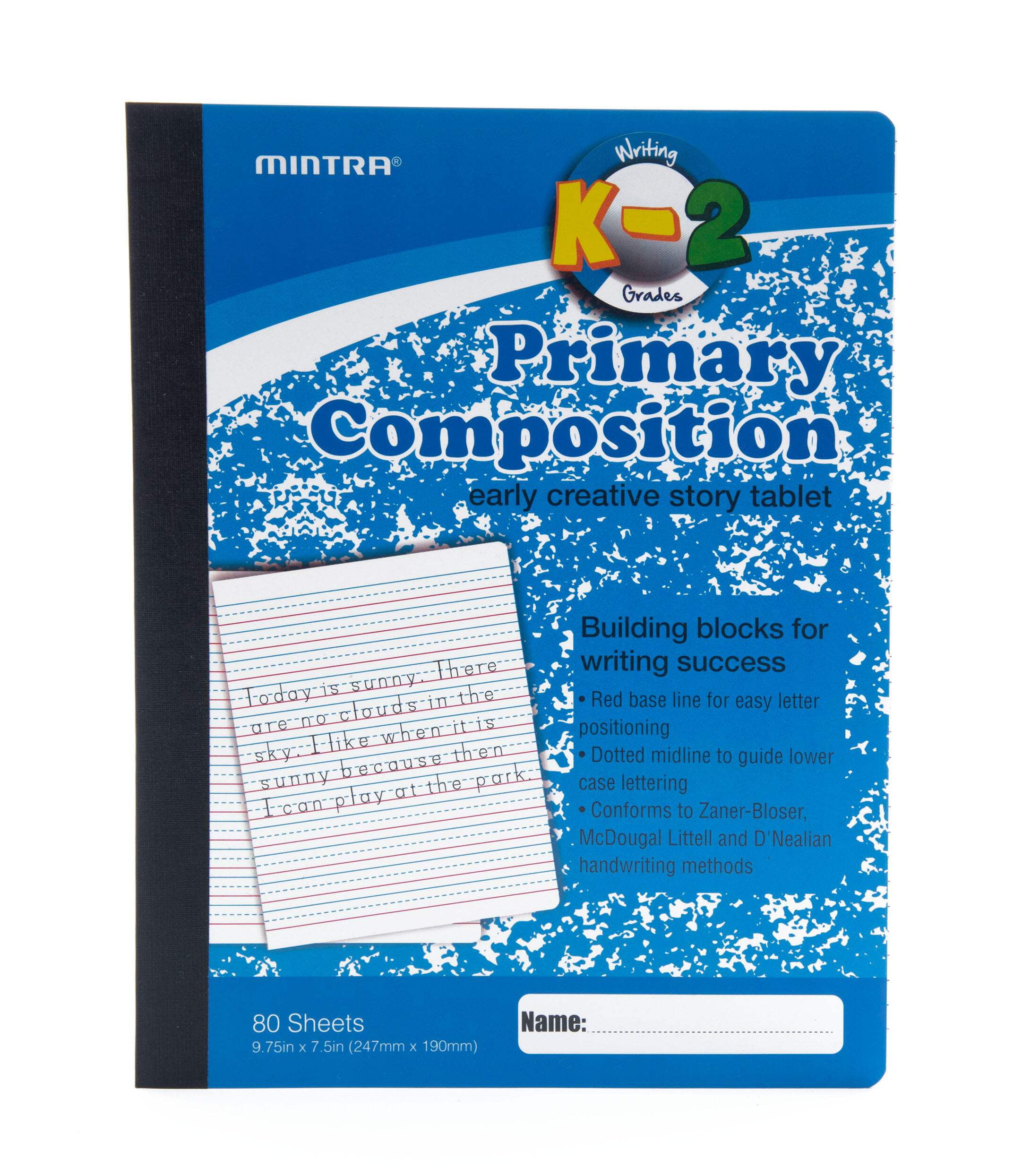 Mintra Primary Composition Notebook 4PK - Full Page - Blue Only - Flexible Hardcover (09270) - 80 Sheets