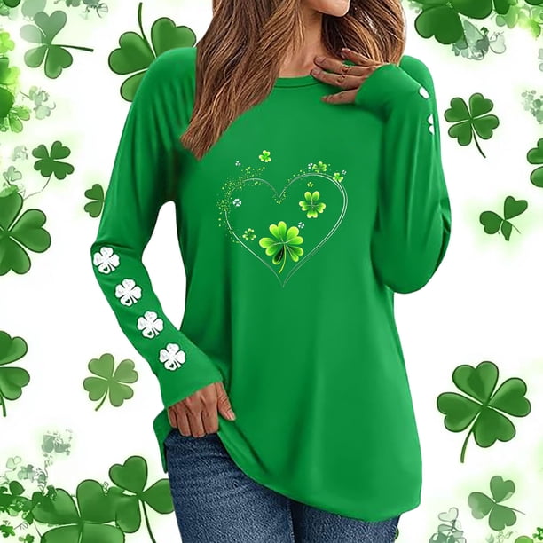 Xuyuer St. Patrick's Day Sweatshirt Women Shamrock Heart Shirts Irish Gift Crewneck Casual Loose Fit Tops