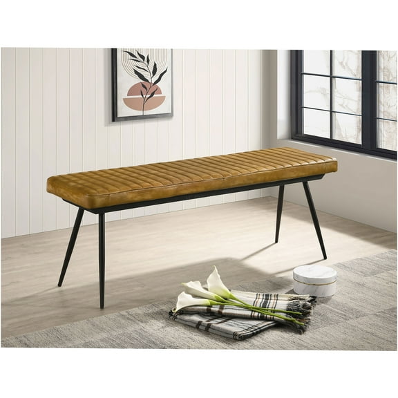 JERFIT Camel and Black Tufted Cushion Side Bench