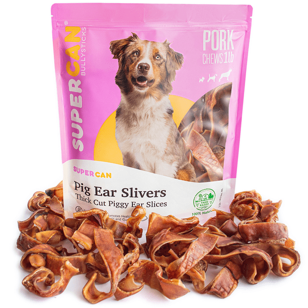 Supercan Pig Ear Slivers Dog Chews [1Lb] All Natural Farm Raised Pork