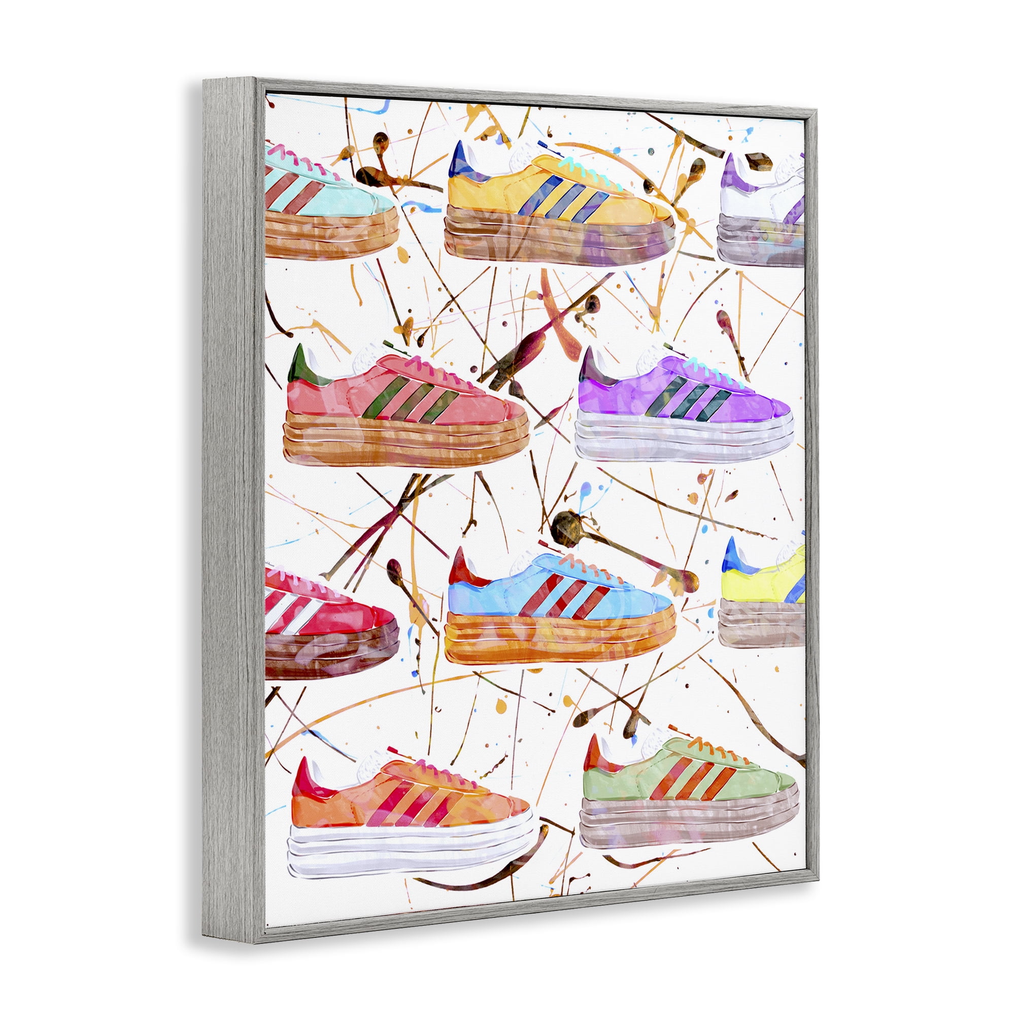 Stupell Industries Abstract Splatter Sneakers Beauty & Fashion Painting Gray Framed Art Print Wall Art, 11 x 14